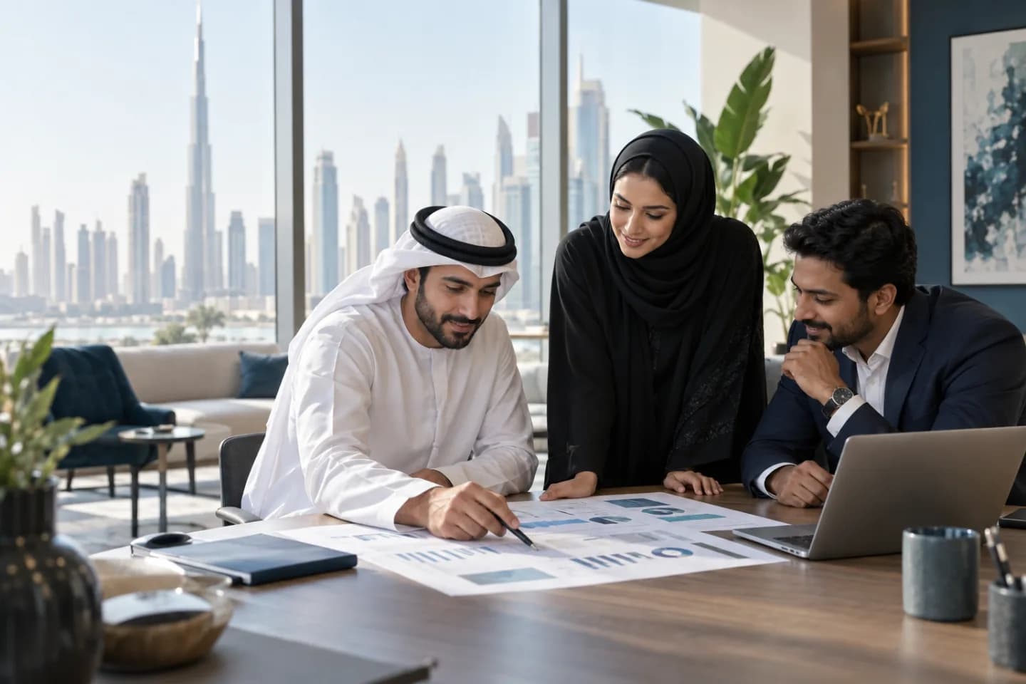 Dubai-based team reviewing marketing performance together