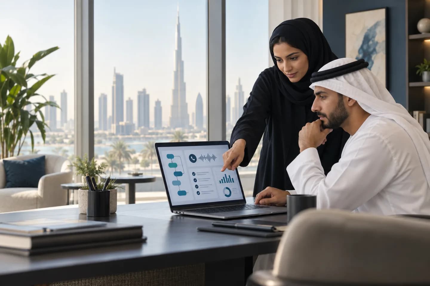 Dubai operations team reviewing a human-supervised AI workflow