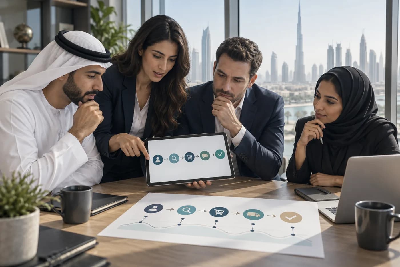 Dubai marketing and sales team reviewing the customer journey