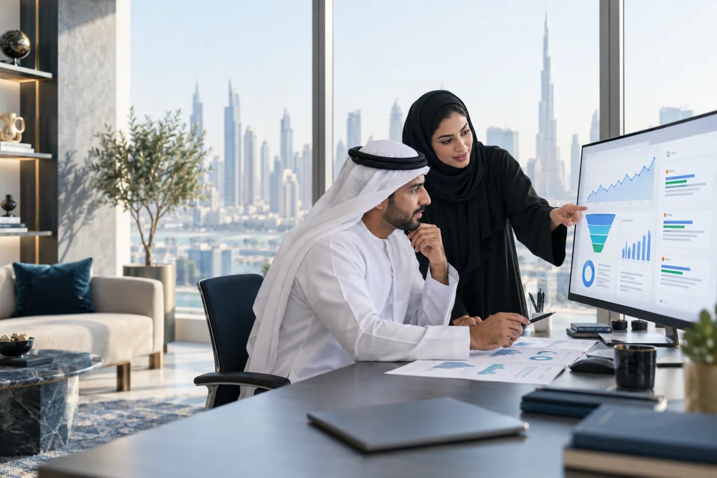 Dubai campaign team reviewing paid search performance