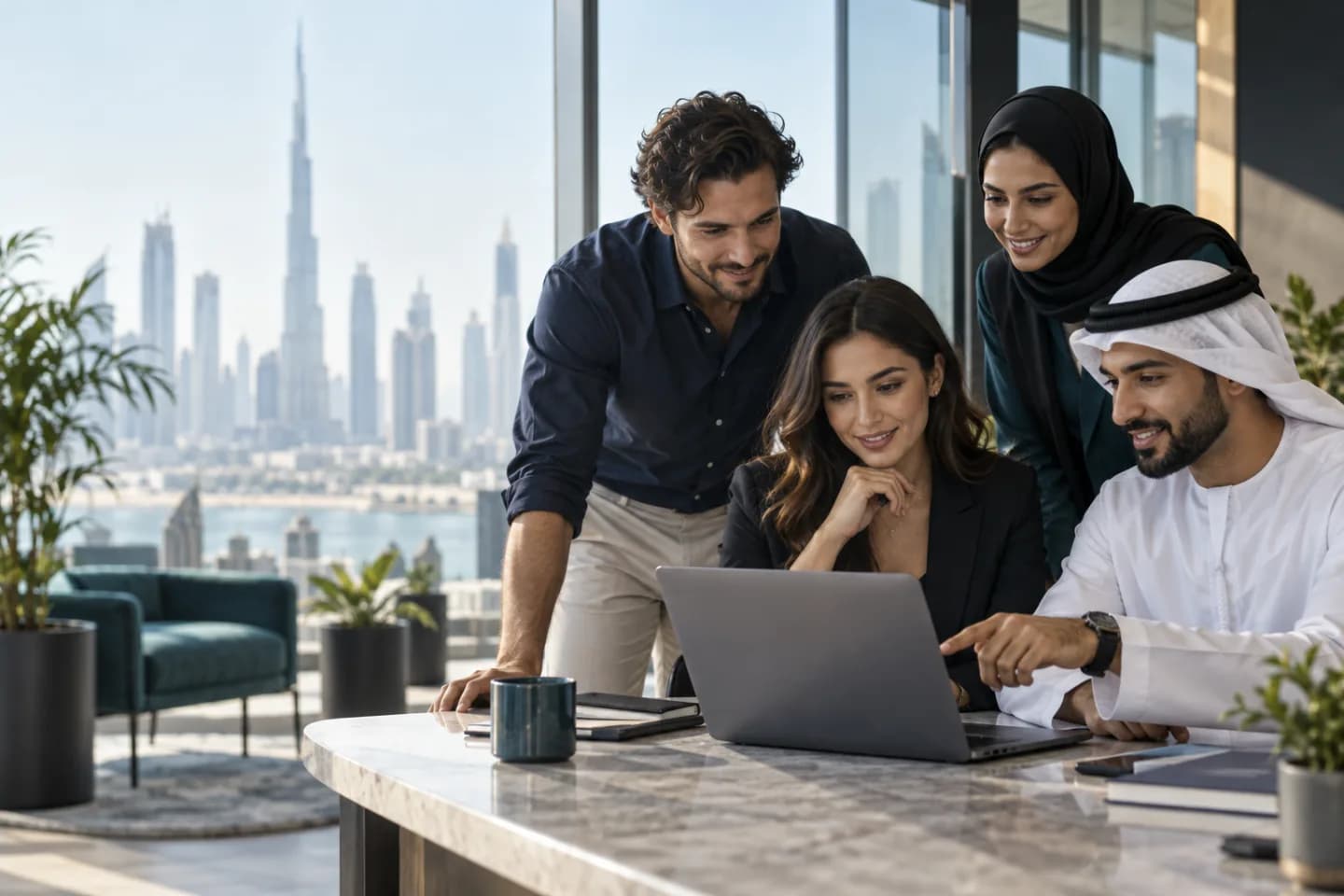 A team reviewing a marketing plan around a table