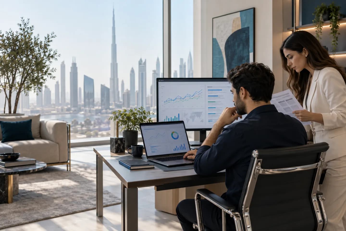 SEO strategists reviewing search performance in Dubai
